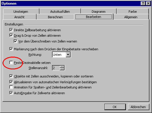 Excel-Optionen