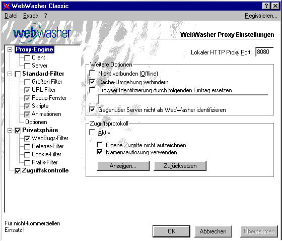 WebWasher - Einstellungen 1