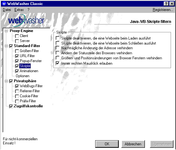 WebWasher - Einstellungen 2